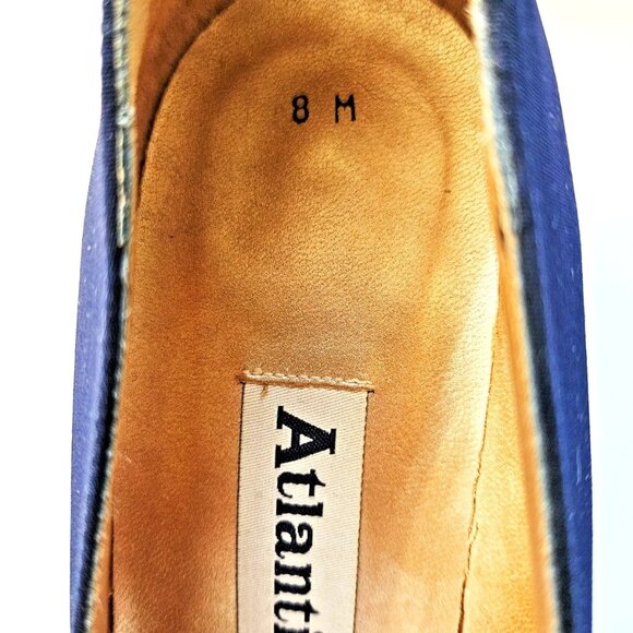 Vintage Atlantique Pumps Dark Blue Fabric Heels Women's Size 8 - Picture 4 of 9